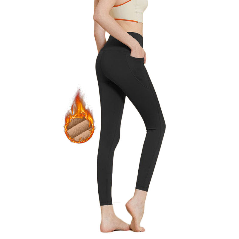 Beakey Womens Legging with Pockets High Waisted Fleece Lined Workout Pants-Black