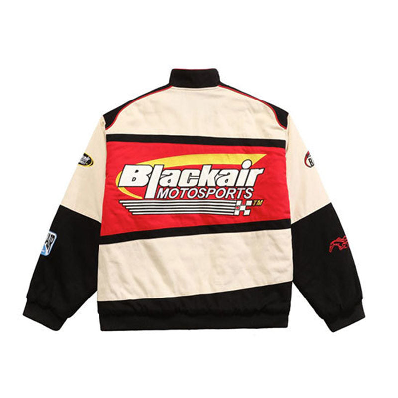 Beakey Motorcycle Jacket for Women Men Button-Down Baseball Coat-Red