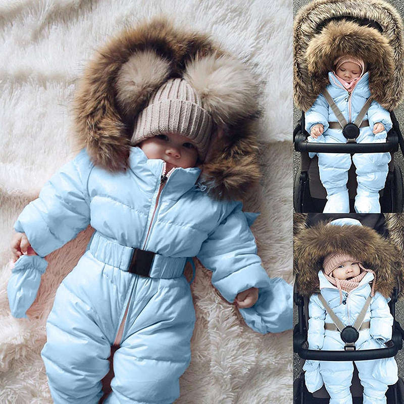 Beakey Newborn Snowsuits with Removable Hood Warm Padded Coat Winter-Sky Blue