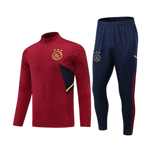 Beakey Ajax Soccer Suit Football Training Set with Long Sleeves Half Zipper for Kids Adult-Red