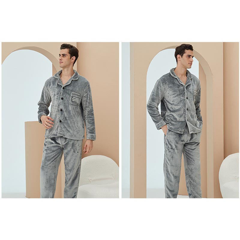 Beakey Thicken Warm Flannel Pajamas Set Homewear-Grey