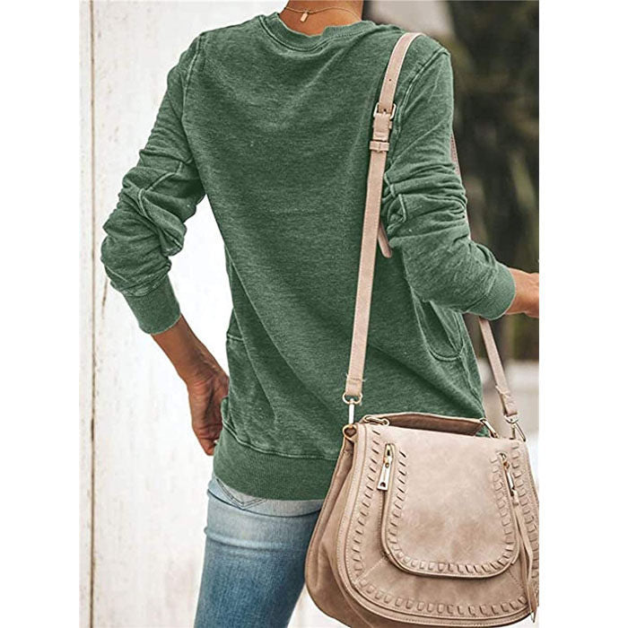 Beakey Womens Casual Crewneck Sweatshirt Long Sleeve Solid Color Loose Tops-Green-8100