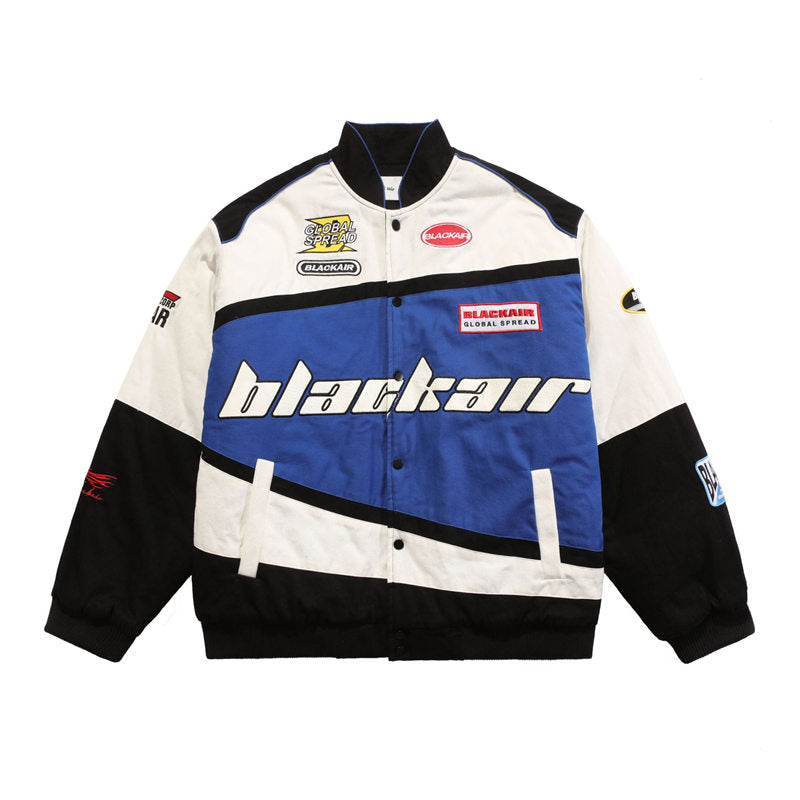 Beakey Motorcycle Jacket for Women Men Button-Down Baseball Coat-Blue