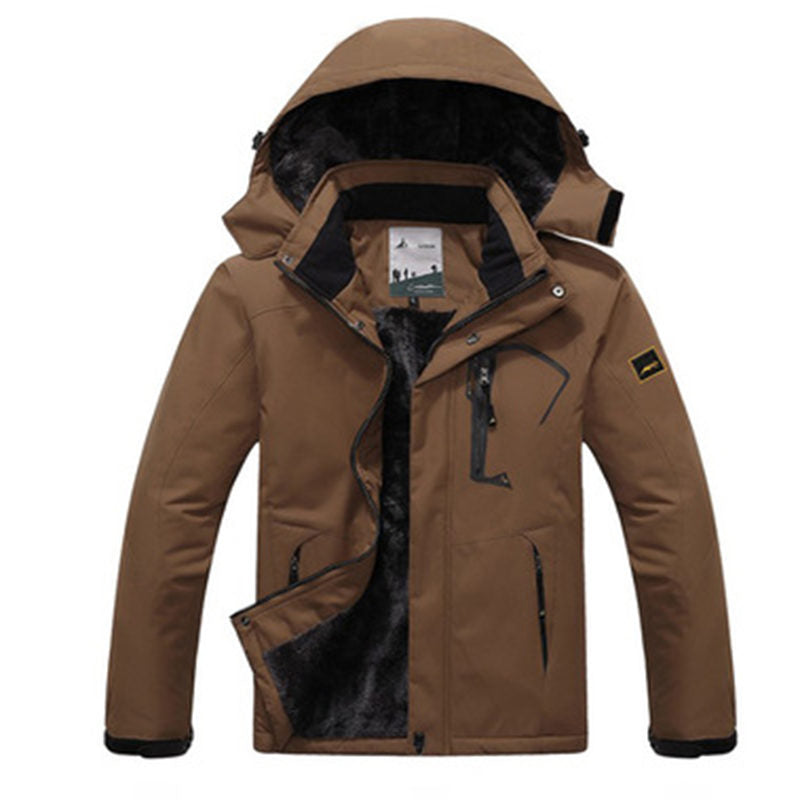 Beakey Mens Winter Coat Fleece Lined Waterproof Snow Ski Jacket with Hood-Coffee