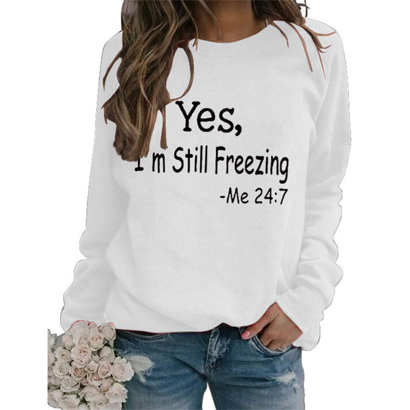 Beakey Letter Print Pullover Tops for Women Crewneck Fall Winter Sweatshirt-White