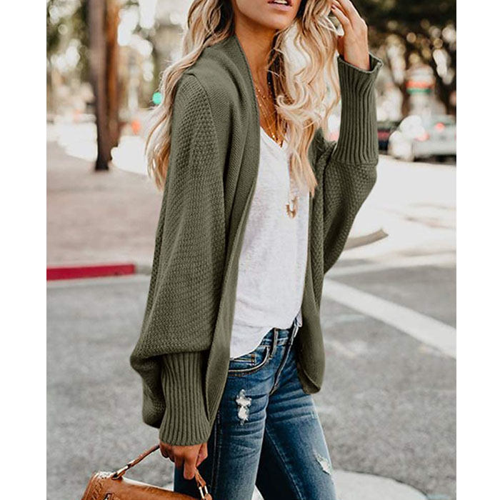Beakey Women's Batwing Knitted Oversized Slouchy Solid Cardigan Sweater Knit Outwear-Pea Green