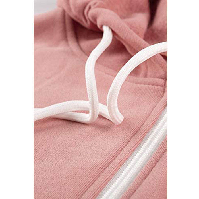 Beakey Womens Solid Color Zip Up Hoodie Long Sleeve Casual Sweatshirts Coat-Pink-7052