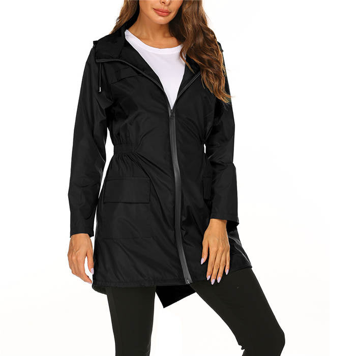 Beakey Rain Jackets Womens Lightweight Hooded Waterproof Outdoor Hiking Clothes-Black-HYY0726