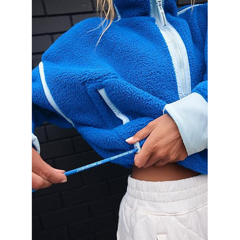 Beakey Womens Fleece Sweatshirts Half Zip Workout Crop Tops with Pockets-Blue