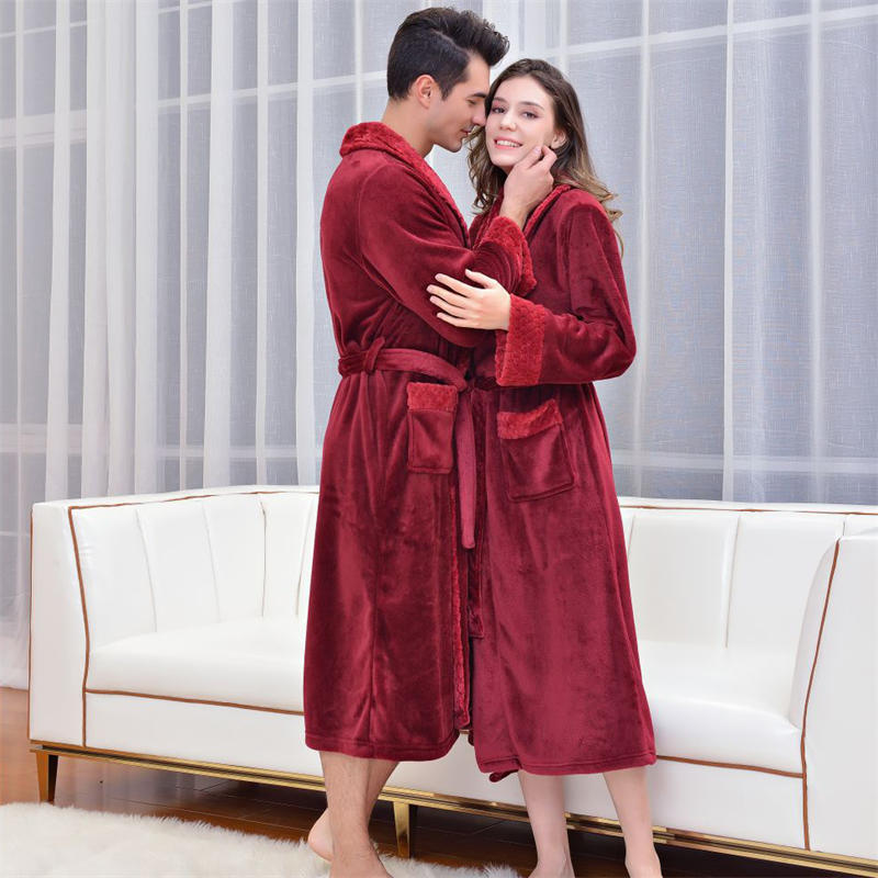 Beakey Warm Soft Plush Robe with Pockets for Unisex-Wine Red