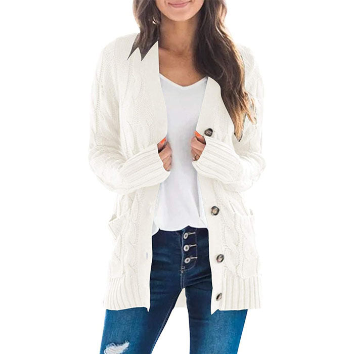 Beakey Women's Winter Keep Warm Long Sleeve Knit Sweater Cardigan Button Loose Outerwear-Off-white-YL220187
