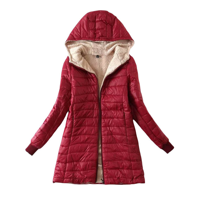 Beakey Womens Hooded Sherpa Fleece Jacket Winter Warm Coat-WineRed