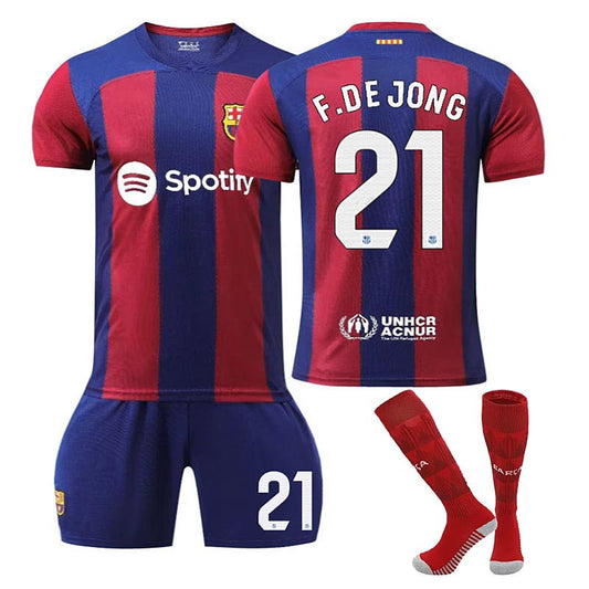 Beakey Barca Home Jersey F.DE JONG #21 Soccer Jersey Kids Adult 3-Pieces Jersey Kits