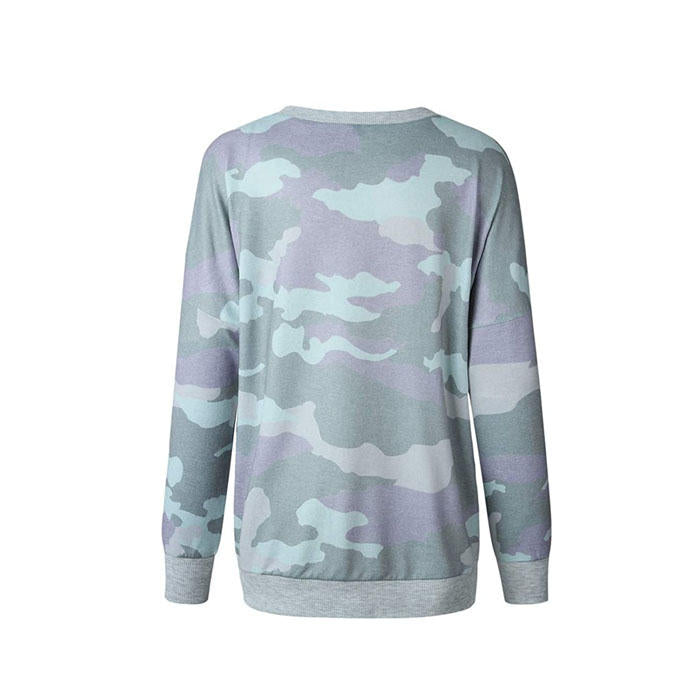 Beakey Womens Sweatshirts Camo Print Crew Neck Long Sleeve Casual TopsLight Green-202024