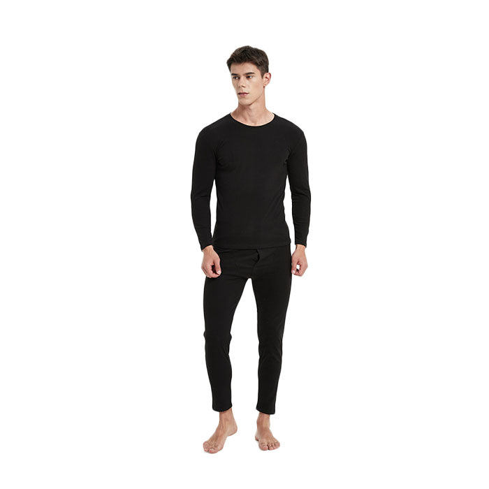 Beakey Men's Ultra Soft Autumn And Winter Thermal Underwear Fleece Lined Pajamas-Black