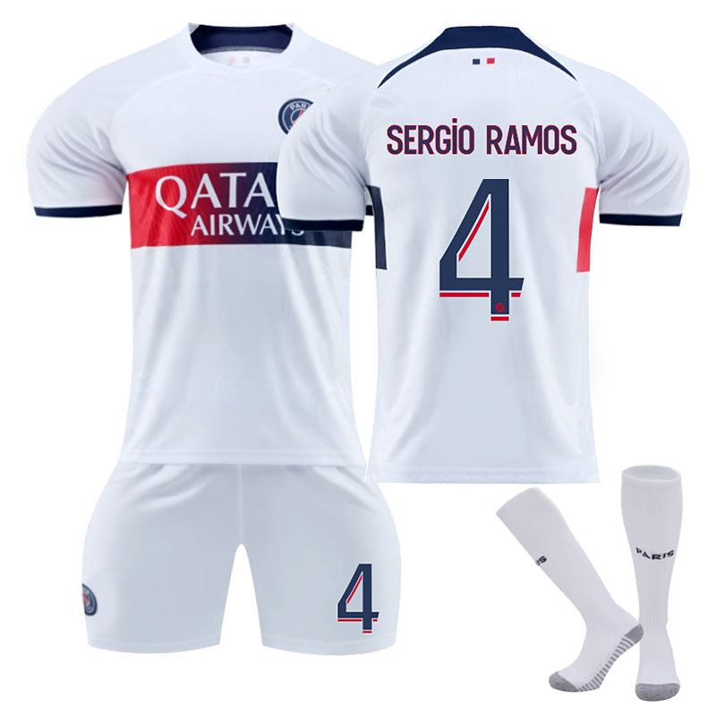 Beakey Paris Away Jersey SERGIO RAMOS #4 Soccer Jersey Kids Adult 3-Pieces Jersey Kits