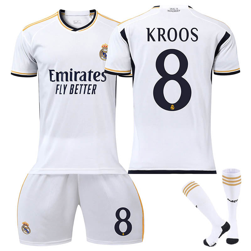 Beakey Real Madrid Home Jersey KROOS. #8 Soccer Jersey Kids Adult 3Pcs Jersey Kits