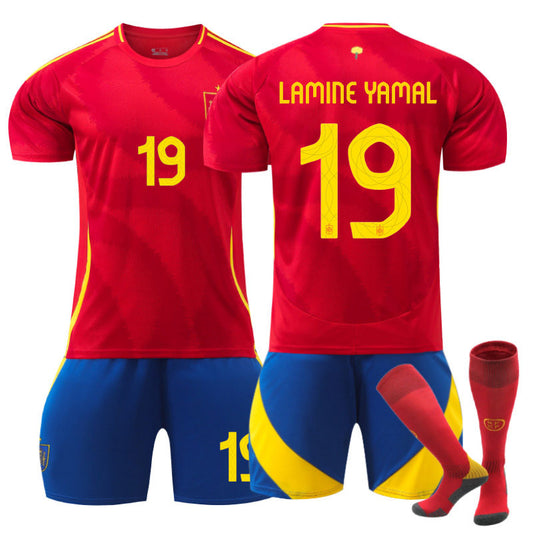 Beakey LAMINE YAMAL #19 Spain Home Jersey Soccer Jersey Kit Football T-shirt Set for Adult Kids