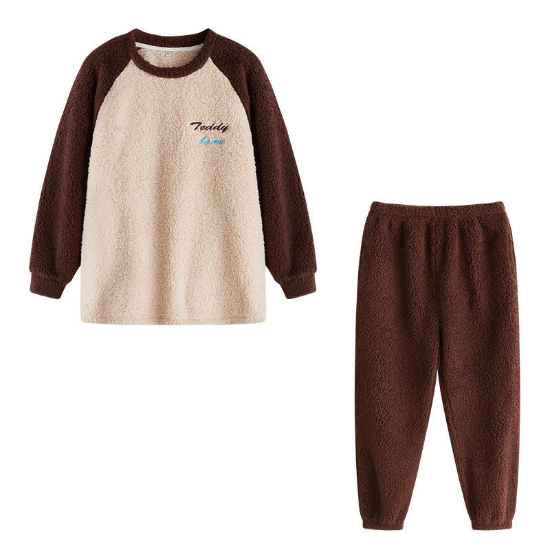 Beakey Crewneck Colorblock Pajamas Set for Couple-Coffee