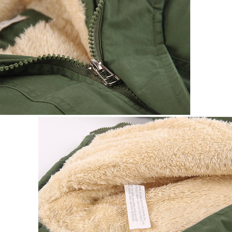 Beakey Kids Winter Jacket with Hood & Pockets Fleece Lining Outwear-Army Green