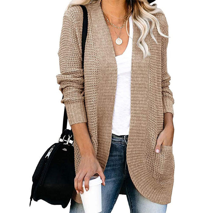 Beakey Womens Long Sleeve Cardigans Chunky Knit Draped Sweaters Outwear-Khaki-220185