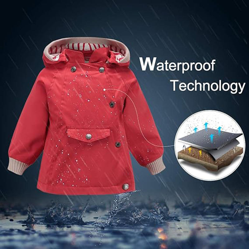 Beakey Kids Rain Jacket with Removable Hood Windproof for Spring Fall-Red