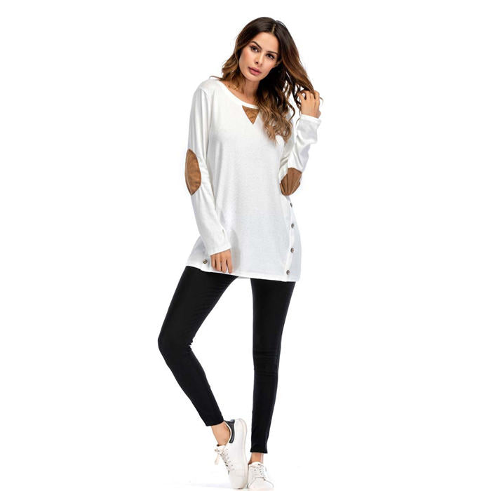 Beakey Women's Long Sleeve Double-breasted Buttons Casual Blouse Tunic Shirt Tops-White-1025