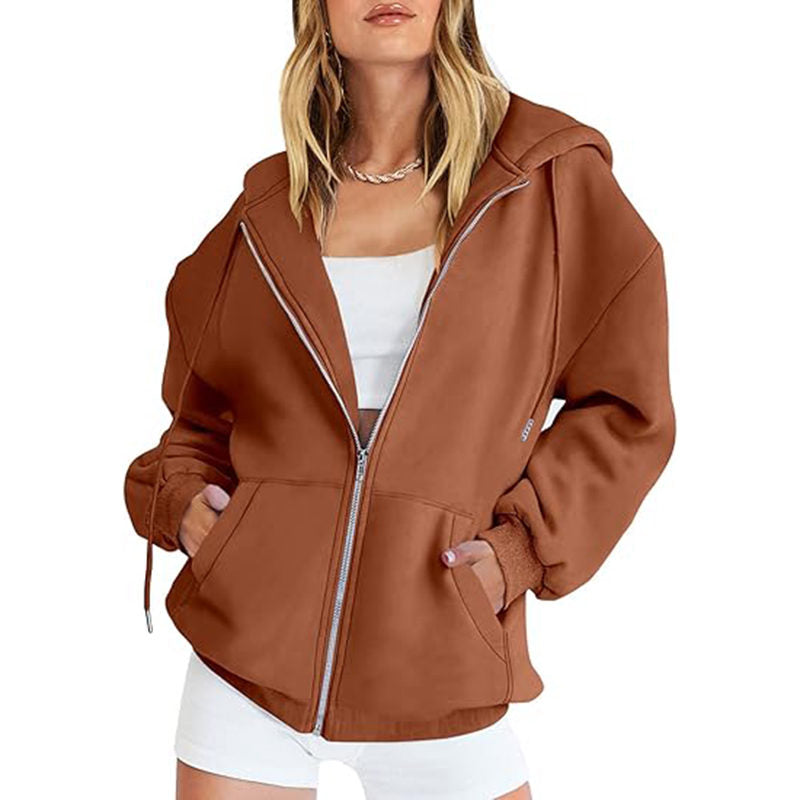 Beakey Womens Zip Up Hoodies with Pockets Y2K Oversized Sweatshirts-Coffee