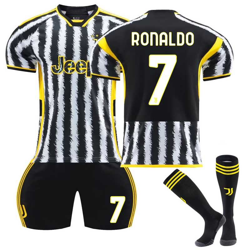 Beakey Juventus Home Jersey RONALDO #7 Soccer Jersey Kids Adult 3-Pieces Jersey Kits