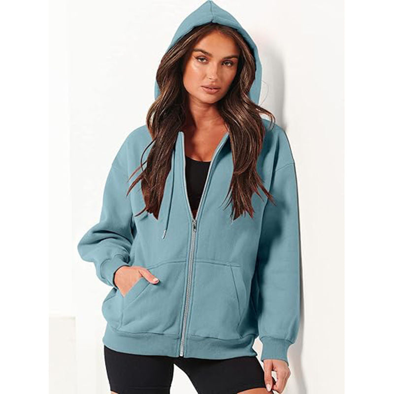 Beakey Womens Zip Up Hoodies with Pockets Y2K Oversized Sweatshirts-Light Blue