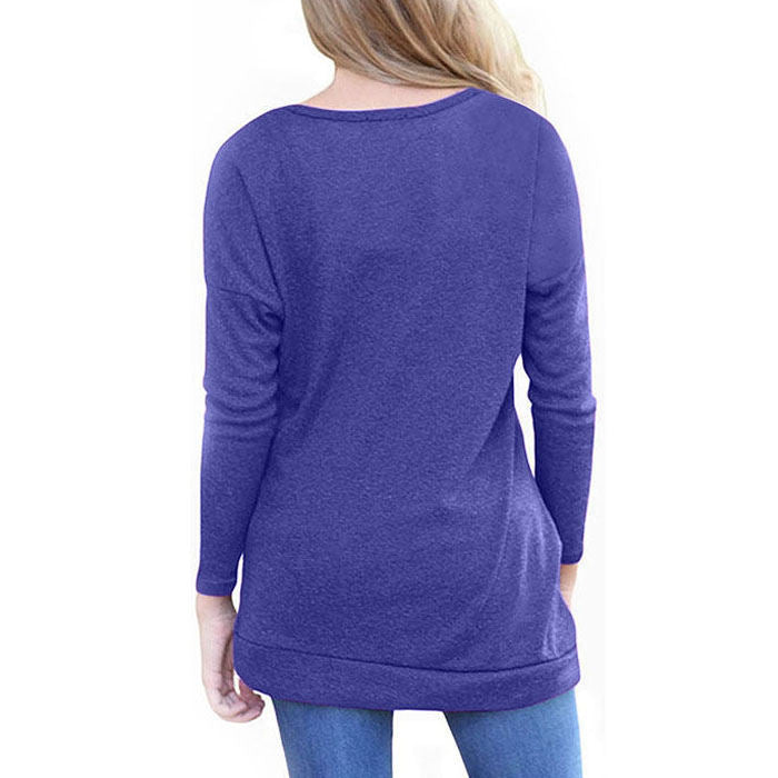 Beakey Women's Casual Long Sleeve Round Neck Loose T Shirt Blouse Tops-Violet-88041