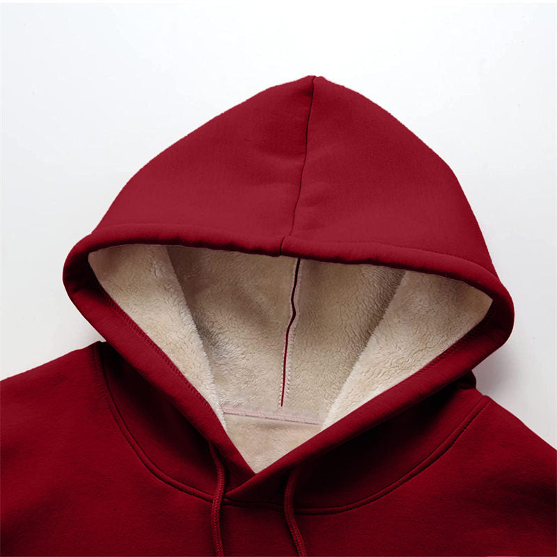 Beakey Ladies Winter Warm Fleece Lined Pullover Casual Hooded Sweatshirt-Red