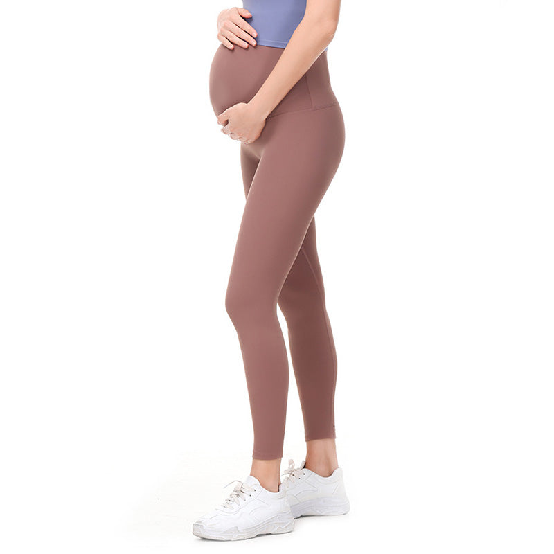 Beakey Maternity Leggings Over The Belly Stretch Breathable Yoga Tights-Brown