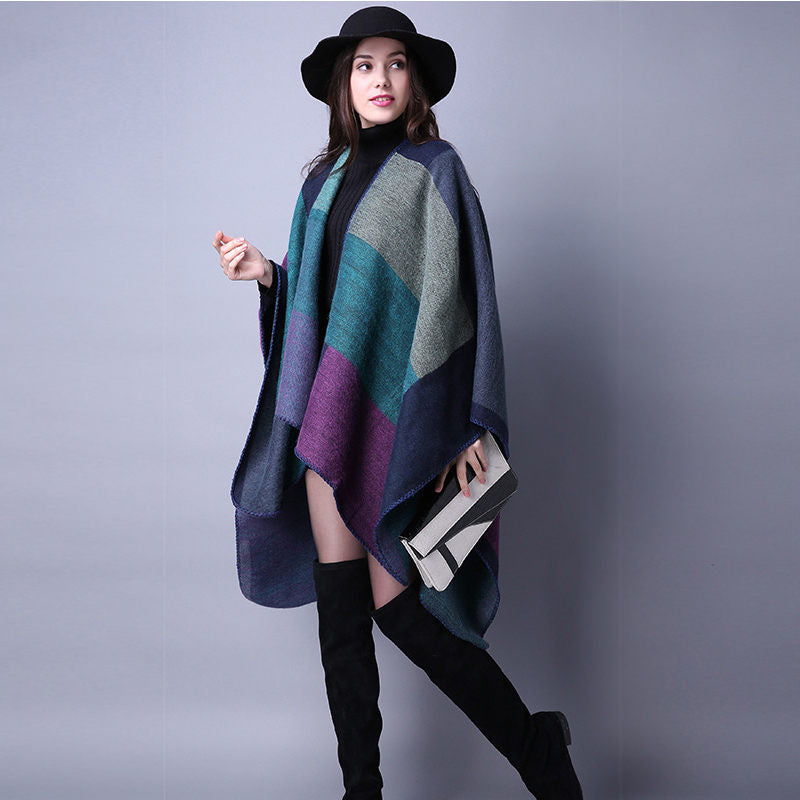 Beakey Womens Winter Reversible Oversized Blanket Cape Shawl-Purple
