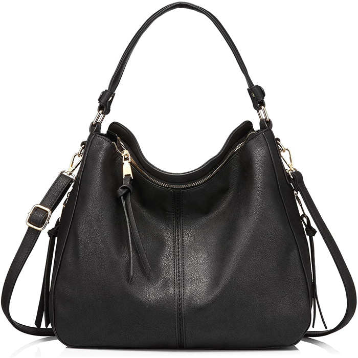 Beakey Handbags for Women Large Designer Ladies Hobo bag Bucket Purse Faux Leather-Black