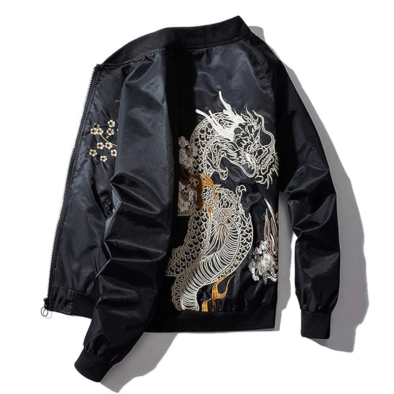 Beakey Cyberpunk Bomber Jackets for Men Embroidery Zipper Windbreaker-C