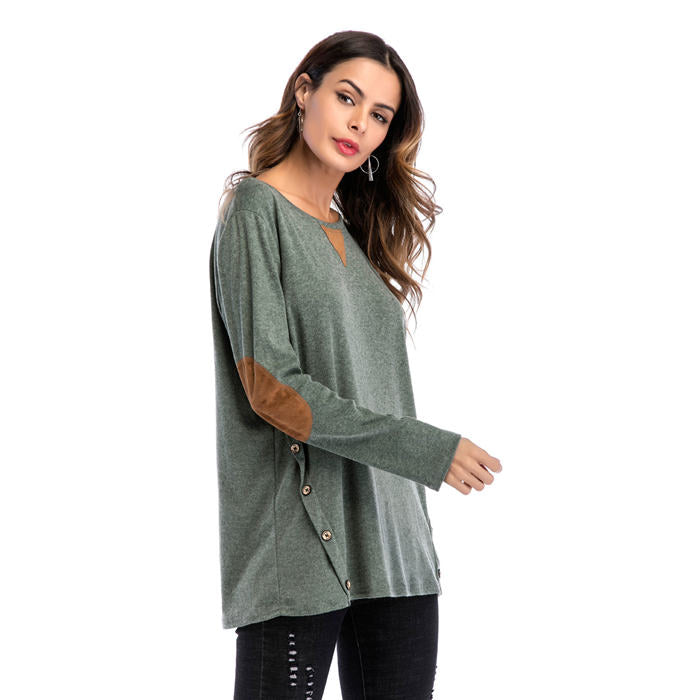Beakey Women's Long Sleeve Double-breasted Buttons Casual Blouse Tunic Shirt Tops-Green-1025