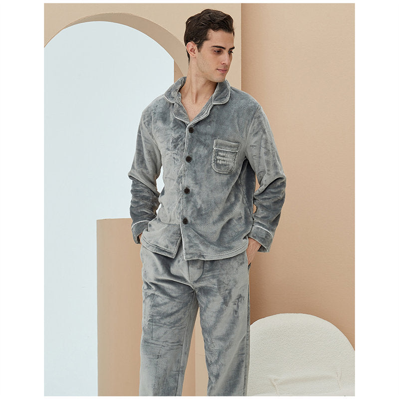 Beakey Thicken Warm Flannel Pajamas Set Homewear-Grey