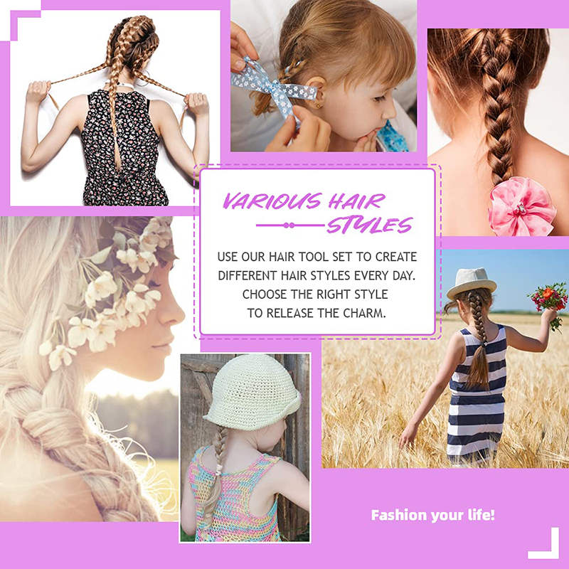 Beakey 4 Pcs French Braid Loop + 2 Pcs Rat Tail Comb for Hair Styling-Purple