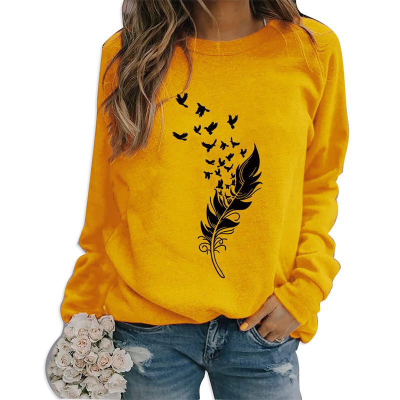 Beakey Womens Casual Long Sleeve T-Shirt Crew Neck Pullover-Yellow