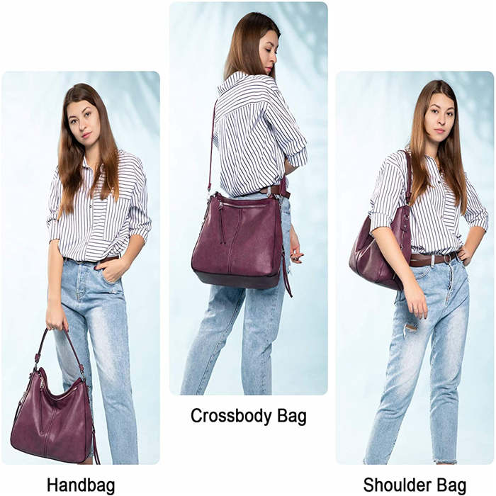 Beakey Handbags for Women Large Designer Ladies Hobo bag Bucket Purse Faux Leather-Purple