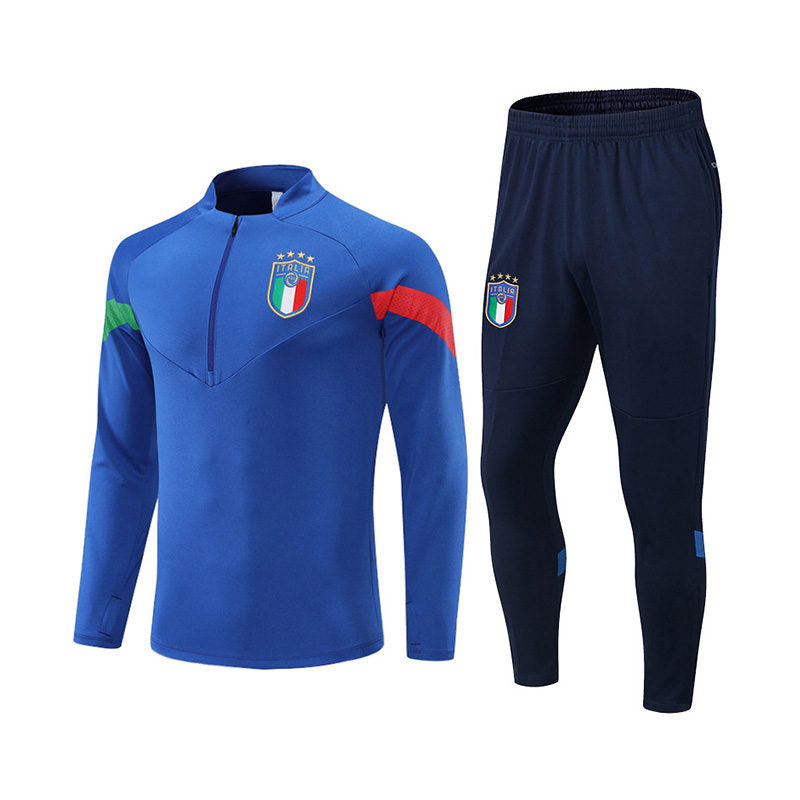 Beakey Soccer Suit Football Training Suit with Long Sleeves Half Zipper for Kids Adult-ColorfullBlue