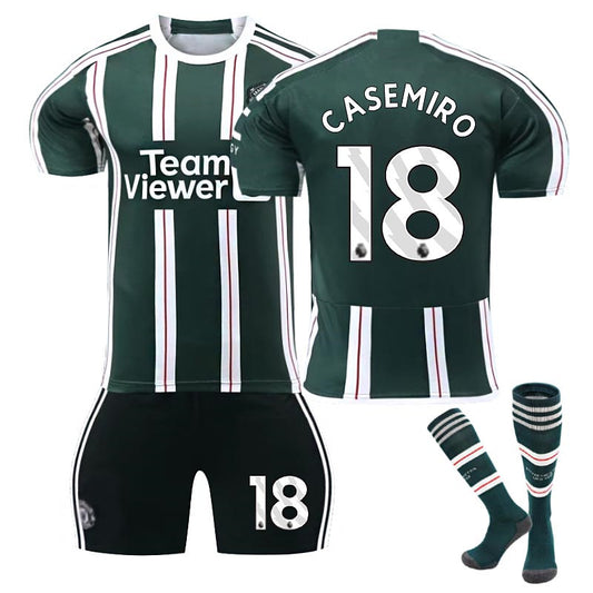 Beakey Red Devil Man Utd Away Jersey CASEMIRO #18 Soccer Jersey Kids Adult 3Pcs Jersey Kits