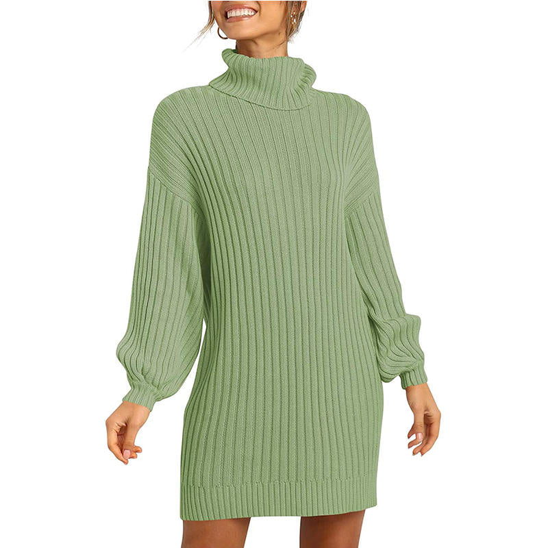 Beakey Womens Turtleneck Loose Sweater Dress Soft Winter Pullover Dress-Green