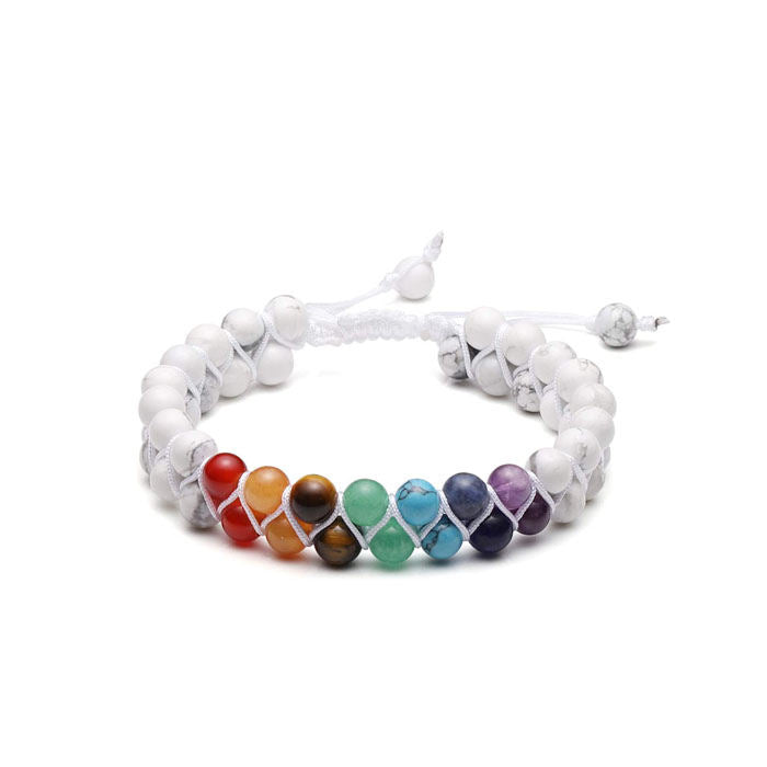 Beakey Bead Bracelet 7 Chakras Healing Crystals Bracelet Stone Beads Double Layer Bracelets-White