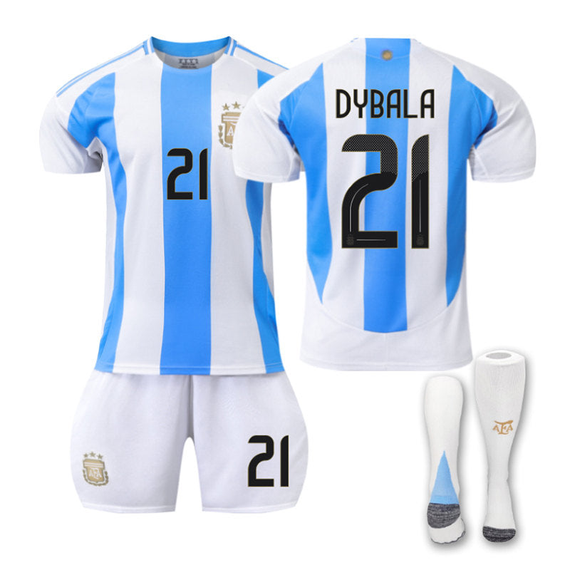Beakey DYBALA #21 Argentina Home Jersey Soccer Jersey Kit Football T-shirt Set for Adult Kids