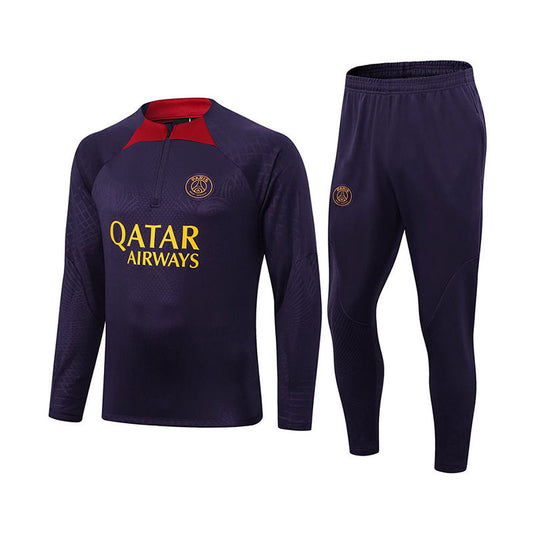 Beakey Paris Soccer Suit Football Training Suit with Long Sleeves Half Zipper for Kids Adult-Purple