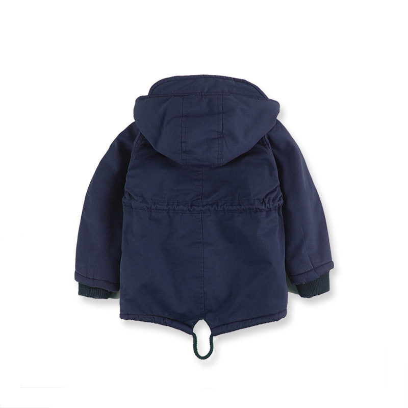 Beakey Kids Winter Jacket with Hood & Pockets Fleece Lining Outwear-Navy Blue