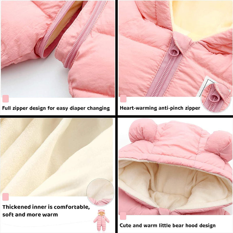 Beakey Cute Baby Snowsuit Zipper Closure Super Warm Hoodie Romper-Pink