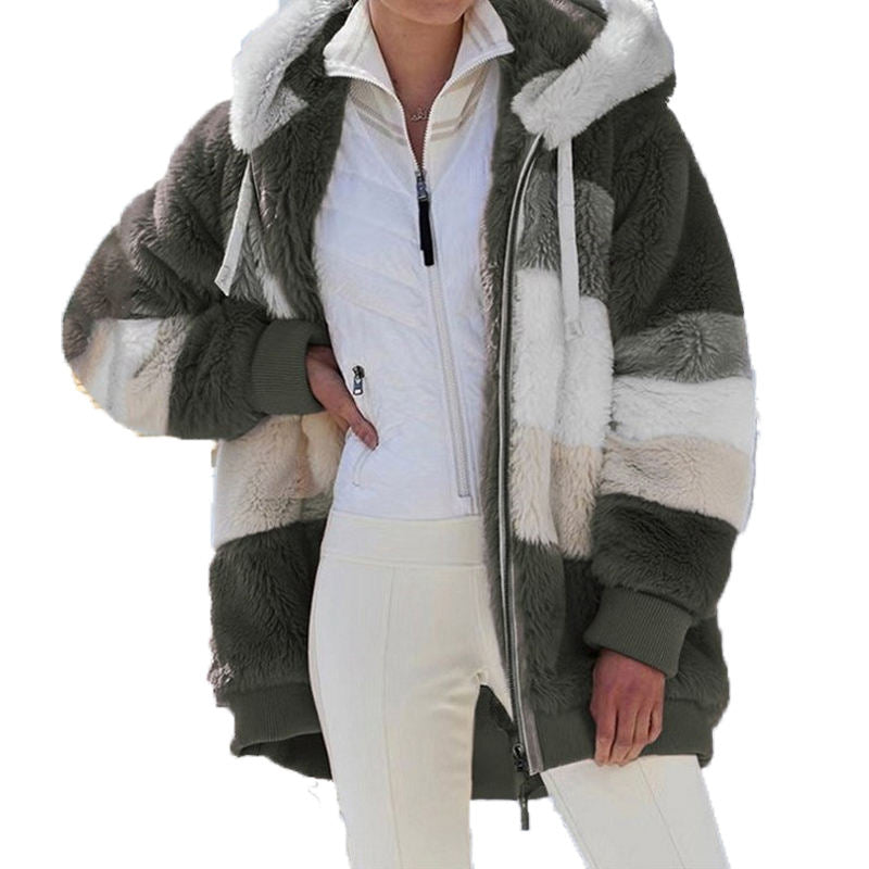 Beakey Womens Warm Coats Fuzzy Sherpa Hooded Jacket with Pockets-ArmyGreen